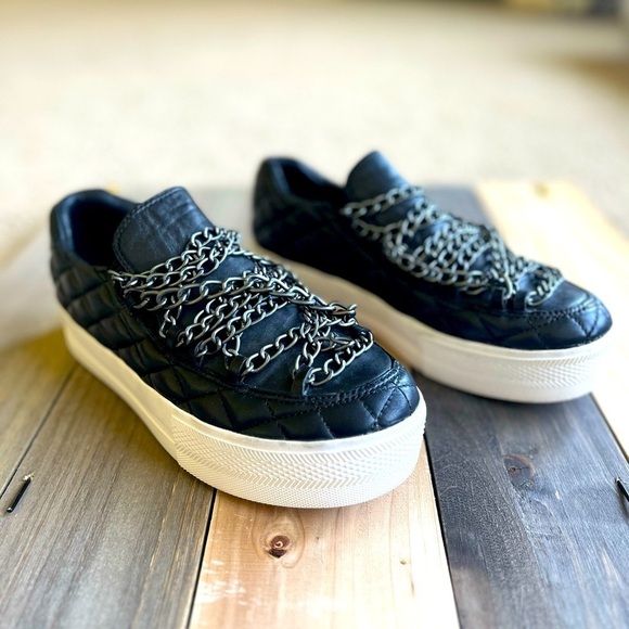 ASH Jewel Bis Chain Black Quilted Leather Platform Sneakers 38 - Picture 2 of 12